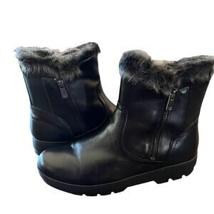 Easy Spirit Adabelle Black Leather Fur Lined Winter Zip  Boots Warm Cozy  NEW 9